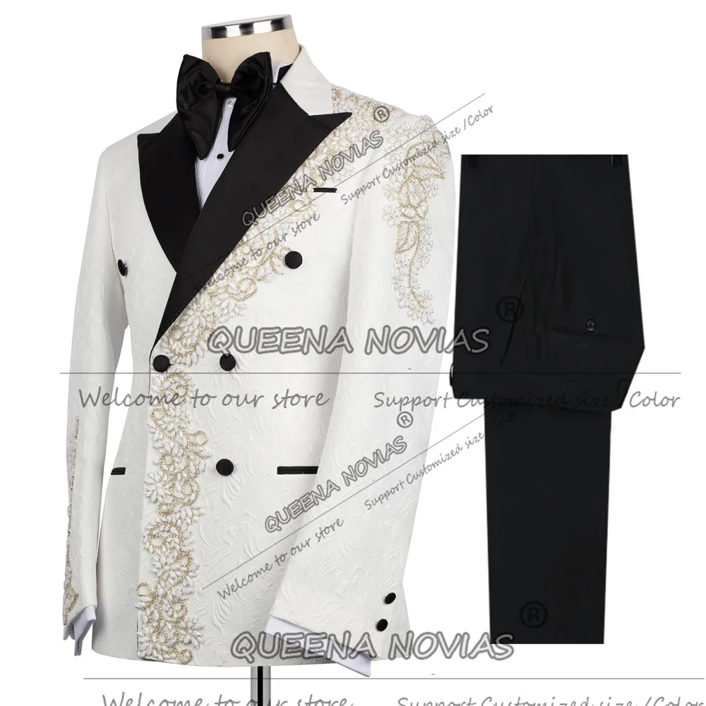 

Роскошный мужской костюм с бриллиантовой вышивкой, пиджак и брюки, 2 предмета, высококачественный жаккардовый свадебный смокинг для жениха, индивидуальный пошив, комплект Terno Masculinos Completo