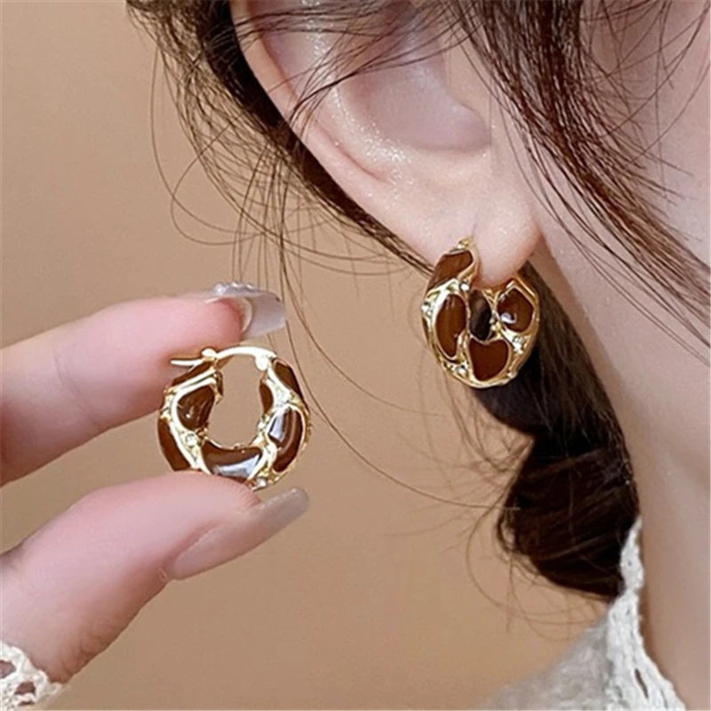 Europe and the United States trend new metal drop glaze luxury zircon earrings for women fashion Merade style high jewelry