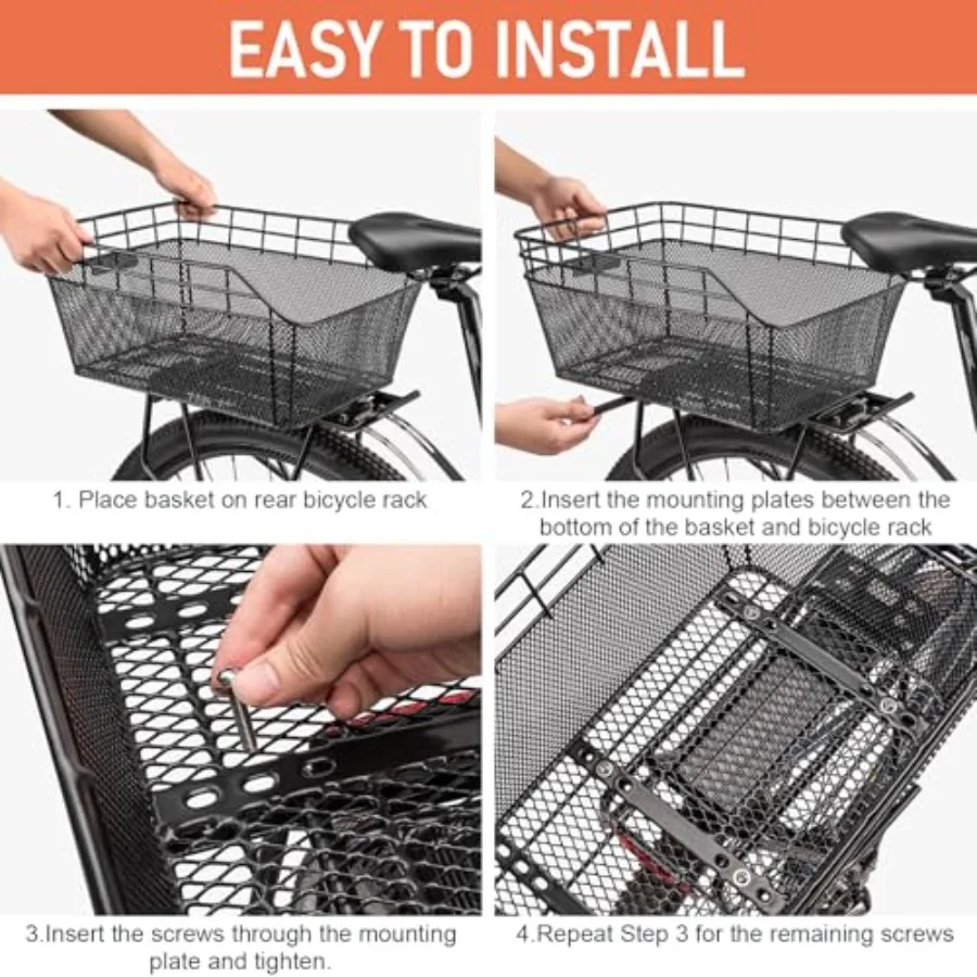 Rear Bike Basket - Large Bicycle Rear Basket with Cargo Net and Waterproof Cover, Wire Bike Baskets Rear Large Capacity NO Bike view 6