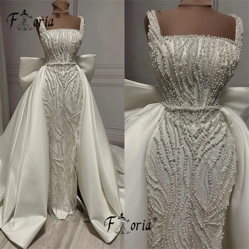 

Gorgeous Dubai Mermaid Wedding Dresses 2024 Beaded Pearls White Middle East Woman Bride Dress Luxury Wedding Party vestido noche