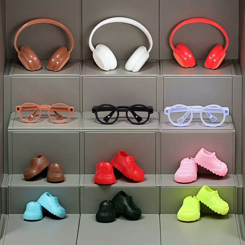 Mini óculos sapatos fones de ouvido acessórios diy brinquedos das crianças presentes 3 pçs/set adequado para 15-17cm boneca acessórios de roupas