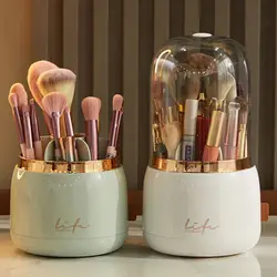 Porte-pinceaux de maquillage rotatif à 360 °, boîte de rangement pour pinceaux cosmétiques, conteneur transparent pour bijoux, bureau portable, évaluation