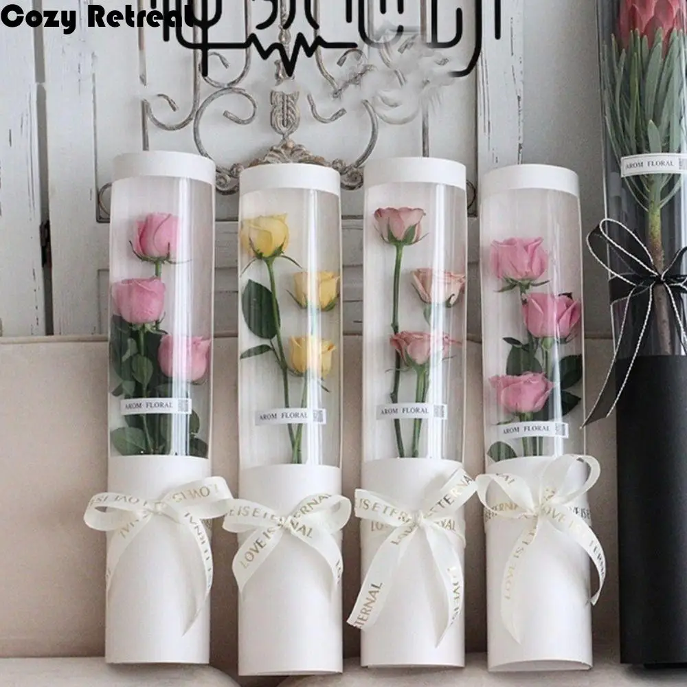 

5pcs Romantic Hug Bucket Bouquet Waterproof Plastic Bag Rose Flowers Box Transparent Flower Arrangement Bags Home Decoration