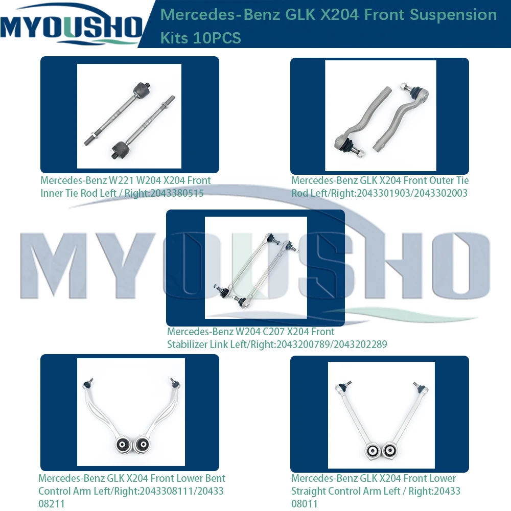 Myousho 10pcs Front Suspension Control Arm Stabilizer Link Tie Rod Kits For Mercedes Benz GLK X204 4-Matic 2043308011 2043308111