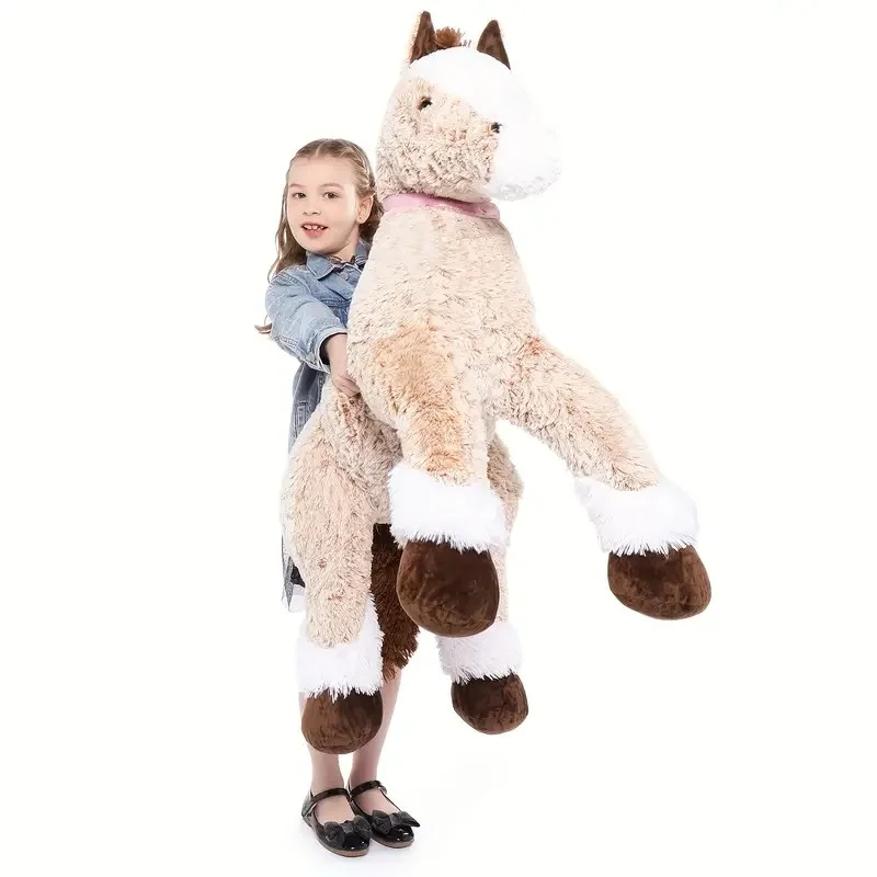 Peluche a cavallo grande per ragazzo, peluche a cavallo grande per ragazza, pony imbottito ridabile per bambino, cuscino in peluche a pony ripiene