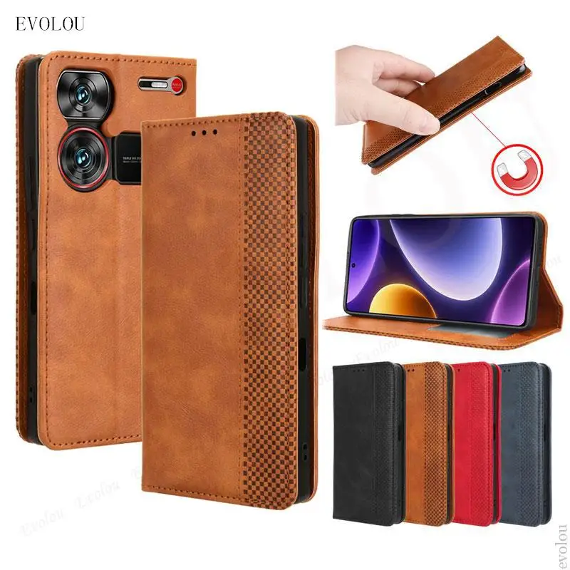 For ZTE Nubia Z60 Ultra Retro Magnetic Leather Flip Cover For Nubia Z60ultra Z50S Z40S Pro Case Wallet Card Solt Stand Soft Case