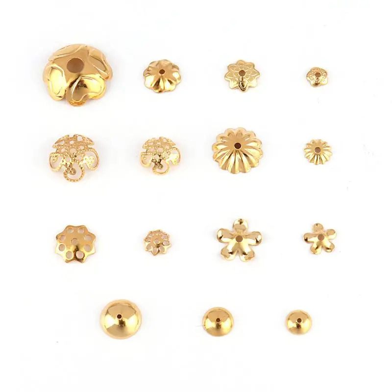 

30PCS Stainless Steel mini Petal Beads Caps Findings Bulk End Spacer Charms Bead Cap for Jewelry Making DIY Accessories