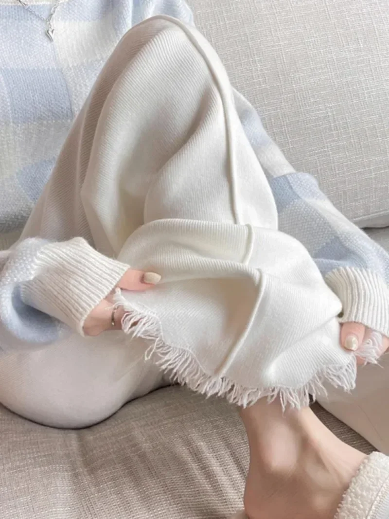 สไตล์เกาหลี Sweatpants ผู้หญิงฤดูใบไม้ร่วงฤดูหนาวใหม่แฟชั่นเอวสูงกางเกงสบายๆถักกางเกงตรง Y2k