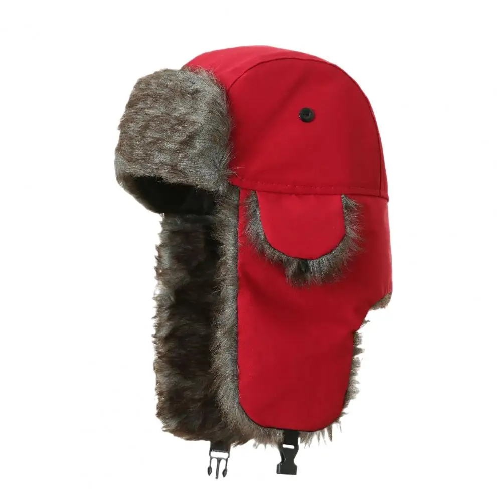 

Winter Ear Protection Hat Men's Winter Lei Feng Hat with Fluffy Faux Fur Lining Ear Flaps for Warmth Windproof for Outdoor