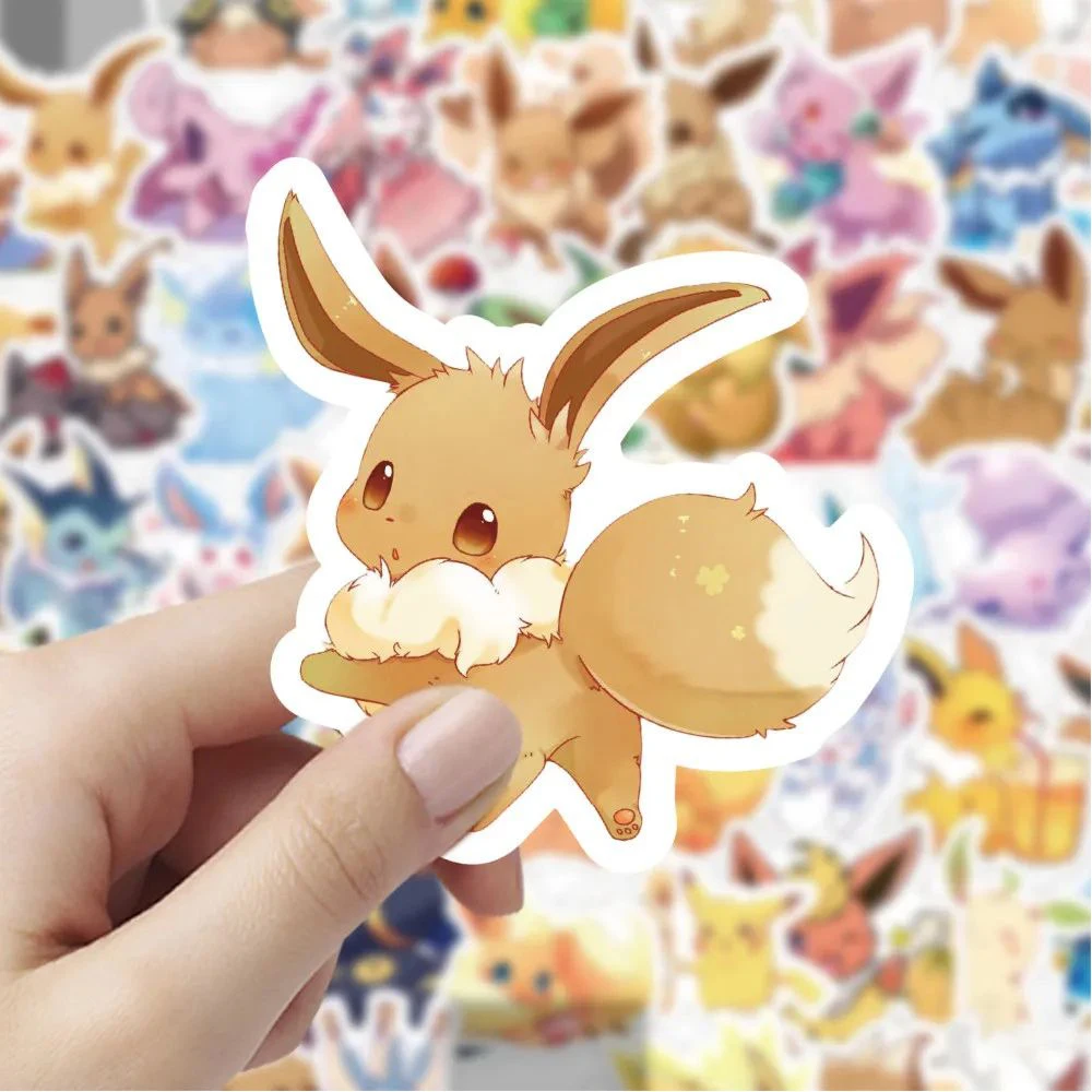 10/30/60pcs Cute Eevee Pokemon Anime Stickers Decals for Kids Toy Scrapbook Phone Case Guitar Bike Kawaii Cartoon Sticker Decor