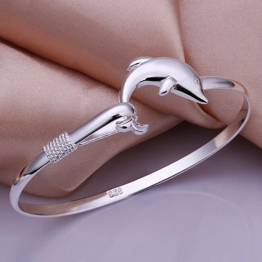 925 Sterling Silver Bracelet Bangle For Women Wedding Girl Favorite Gift High Quality Jewelry Fashion Noble Temperament Dolphin