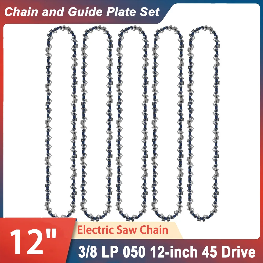 

12-дюймовая направляющая для бензопилы и набор цепей пилы, шаг 3/8 дюйма LP, калибр 0,050 дюйма, 45 приводных звеньев, электрическая пила для бесщеточной электрической пилы