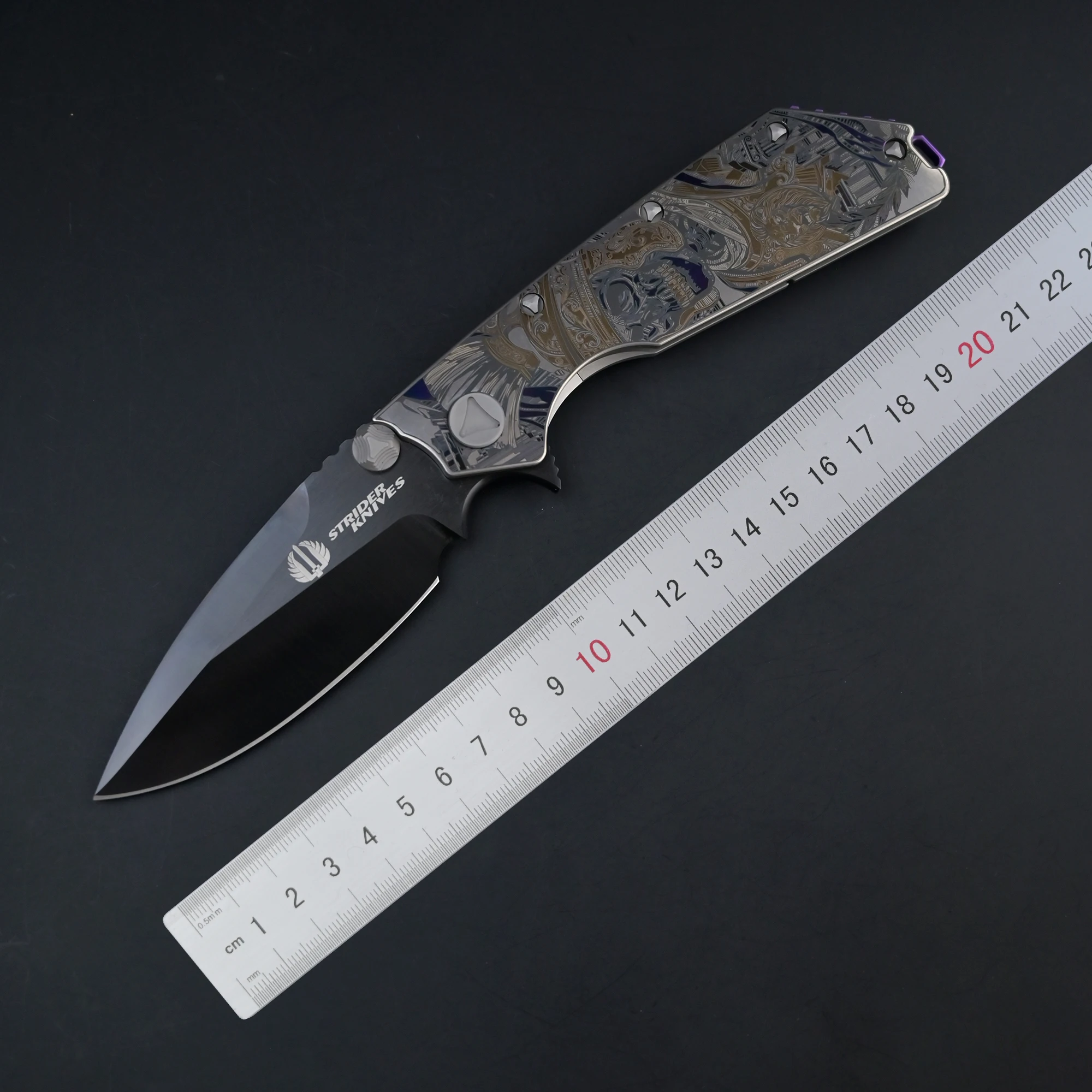 

[Undead Spartans]M390 high hardness sharp sanding DLC, titanium alloy color carving handle fruit knife