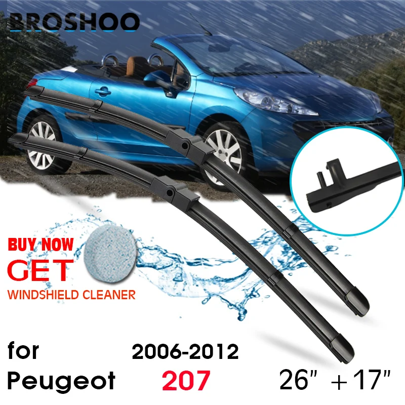 

BROSHOO Car Wipers Blade Soft Rubber For Peugeot 207 Hatchback/SW/CC/Sedan 2006 2007 2008 2009 2010 2011 2012 Fit Side Pin Arm