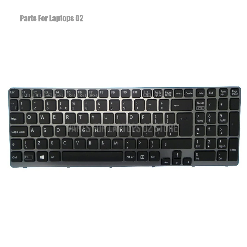 p+United Kingdom UK Laptop Keyboard For SONY VAIO SVE15 Black With Gray Frame New