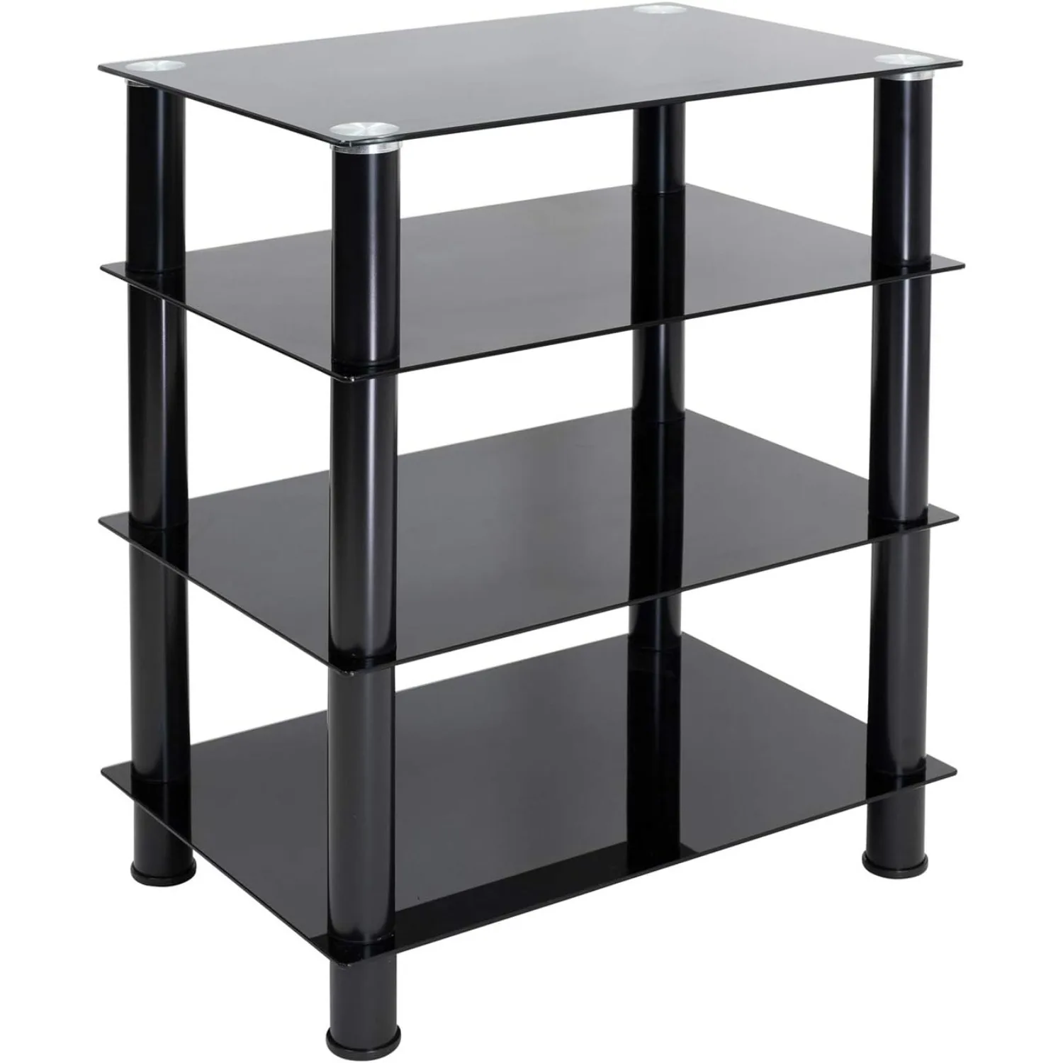 Tempered Glass AV Component Media Stand, Audio Tower and Media Center with 4 Shelves, 88 Lbs Capacity, Black Silk (MI-8670)