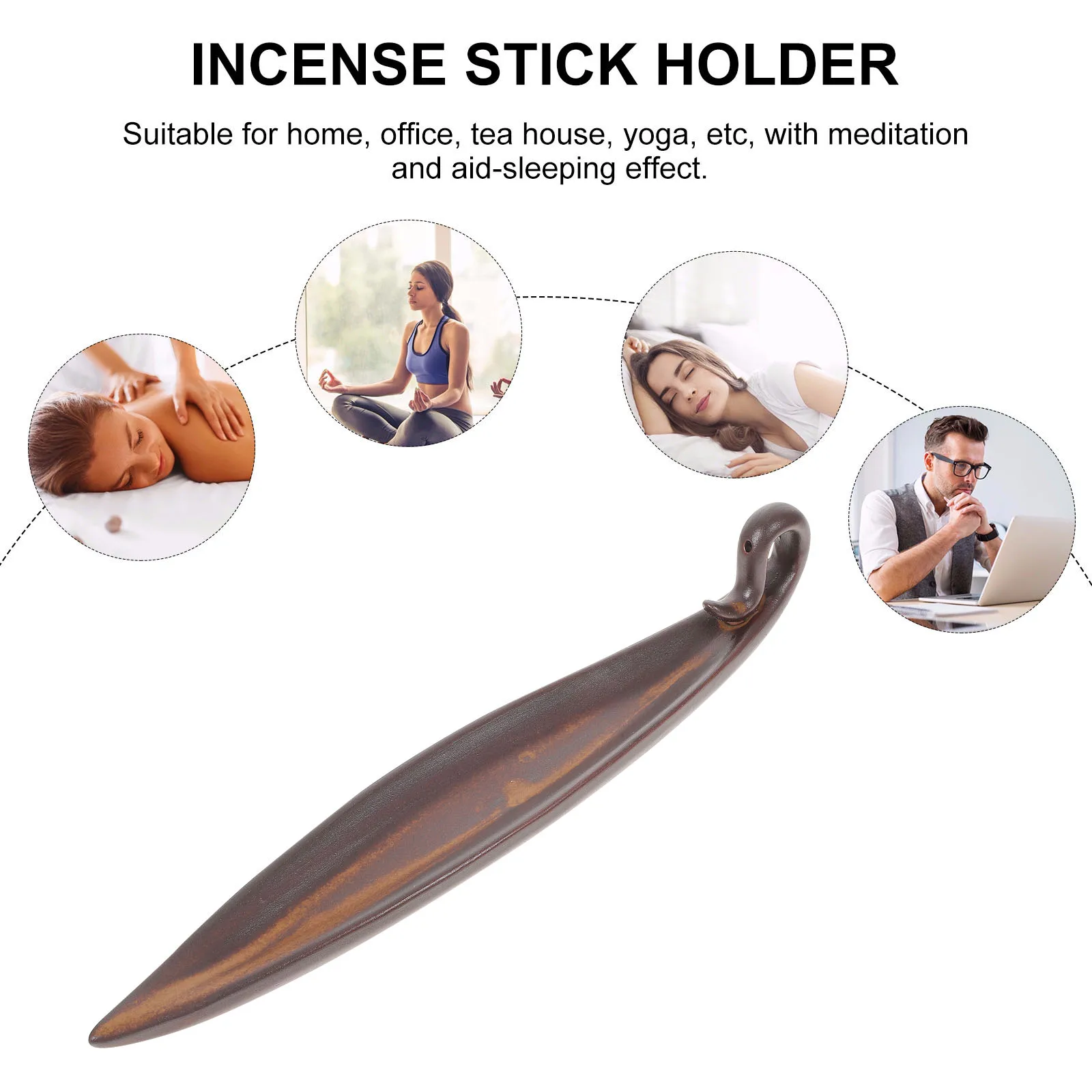 

Incense Burner with Wooden Craft Design Air Purifying Censer for Stress Relief Sleep Aid Desktop Ornament Sauna Decor Gift