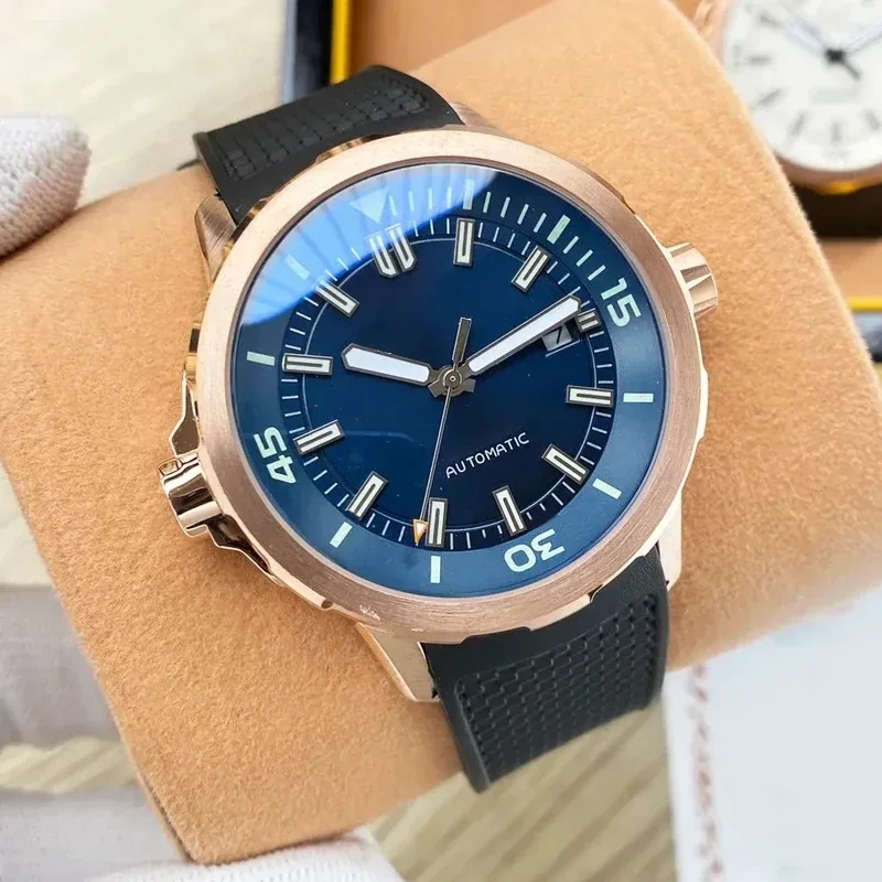 Top Qualität Männer Automatische Uhren Mechanische Uhren Edelstahl Armband Schwarz Blau Gummi Sport Armbanduhr Saphirglas