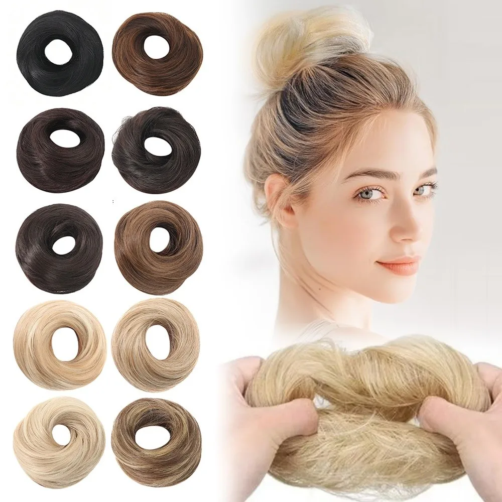 

Пушистые резинки для волос с грязной булочкой, золотисто-коричневые прямые резинки для волос, украшение для укладки, синтетическое наращивание волос для женщин и девочек