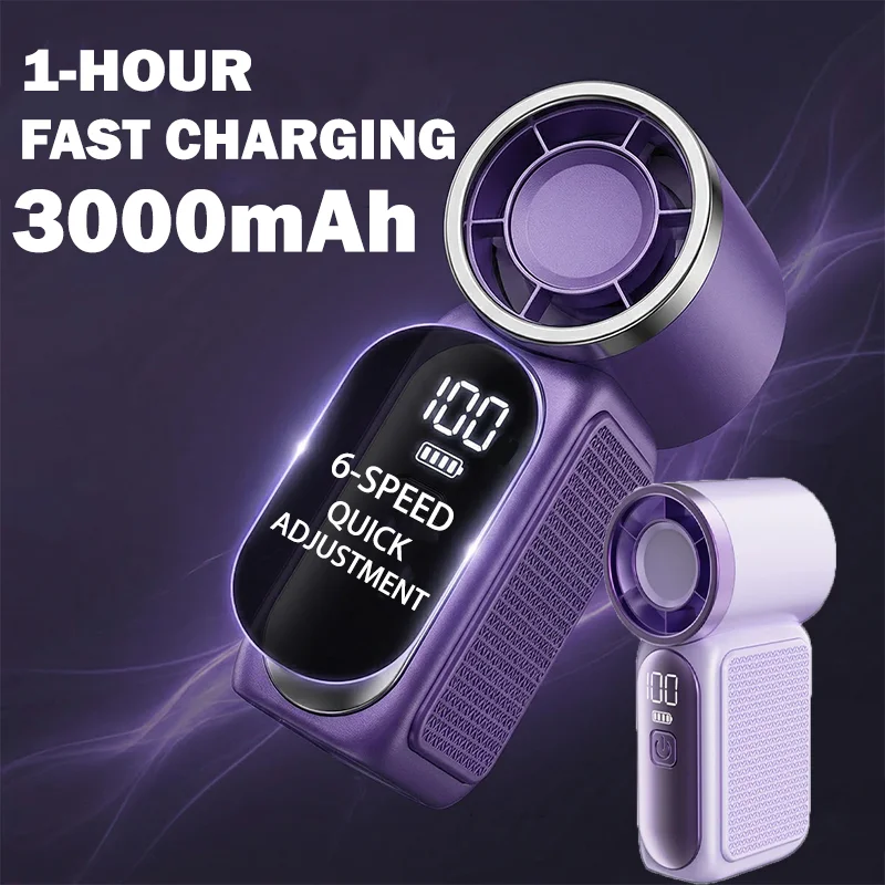 

Portable Mini Handheld Turbo Fan LED Display High Speed Outdoor Cooling Rechargeable 6-speed Fan for adjustment baby stroller
