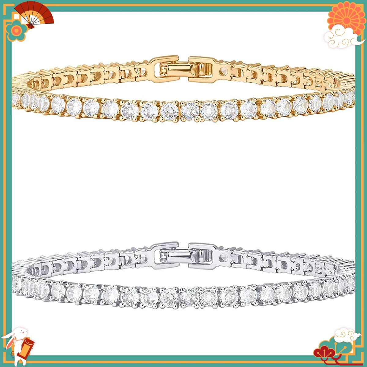 2pcs Simple And Stylish Fully Inlaid Micro-inlaid Water Diamond  3mm Cubic Zirconia Classic Tennis Bracelet