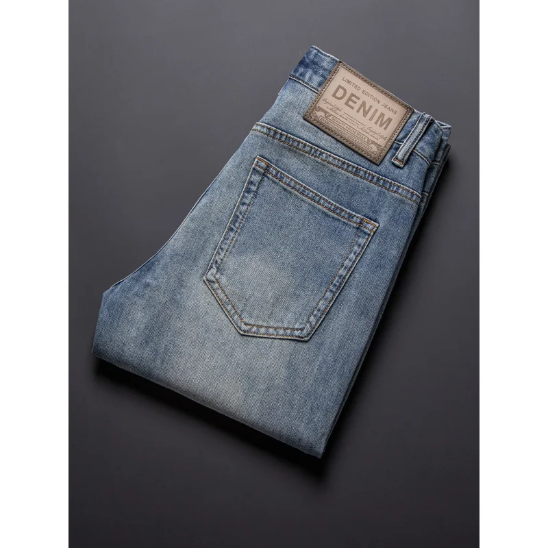 

Модные элитные мужские джинсы в корейском стиле, лето 2024, новые эластичные брюки с маленькими штанинами