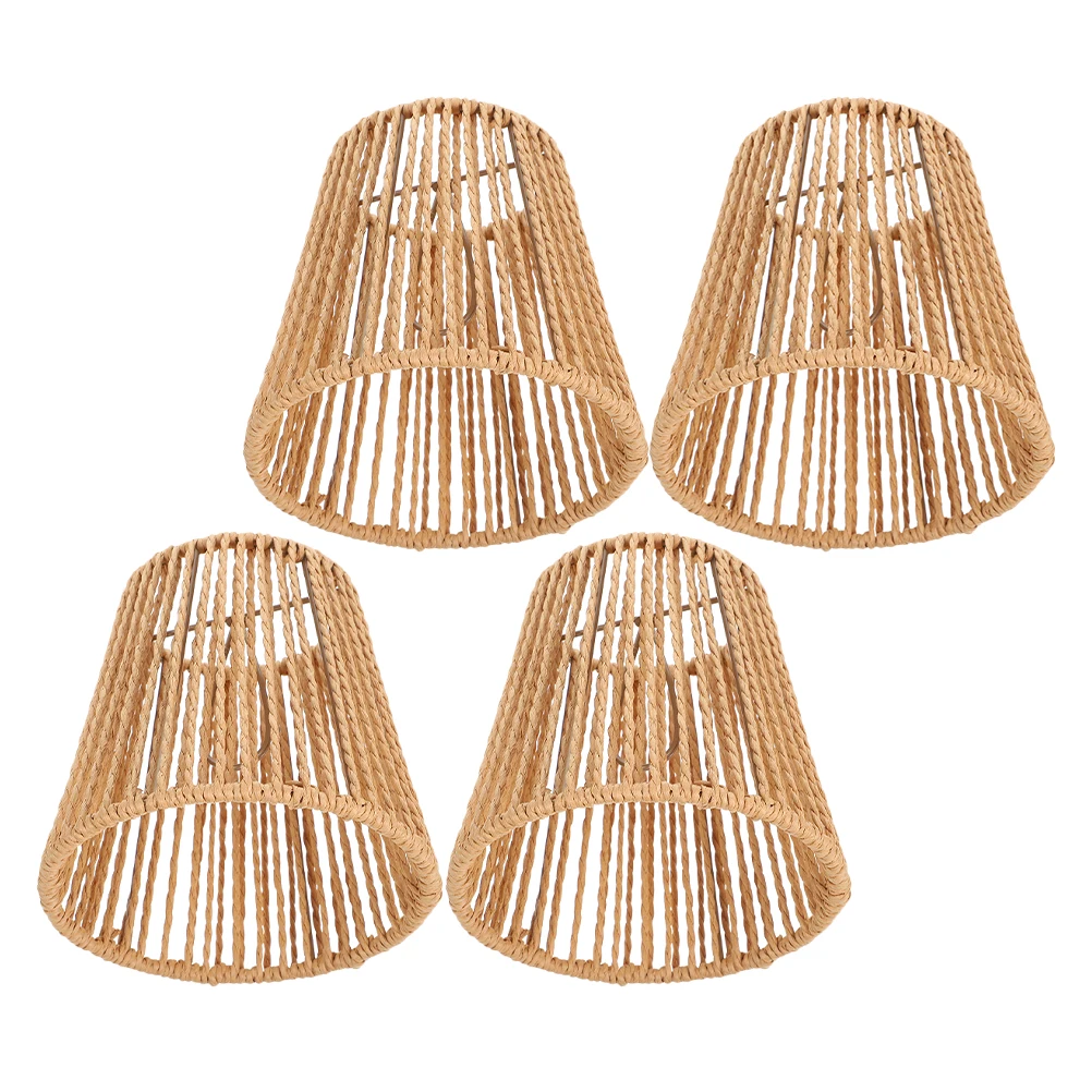 

4Pcs Hand Woven Simulation Rattan Lamp Shades Paper Rope Rustic Pendant Lamp Covers for Living Room Bedroom Bohemian Ceiling