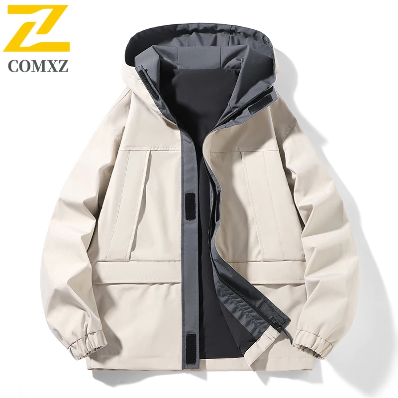 

New Hiking Men's Jacket Casual All-match Solid Color Soft Case Waterproof Windbreaker Outdoor Camping Fishing Hooded Coat Autumn