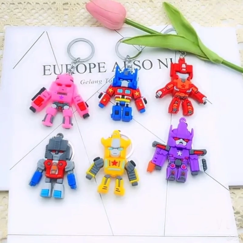 

6 Pcs/set Transformers Keychain Action Figures Optimus Prime Bumblebee Pendants Anime Car Keyring Cartoon Doll Backpack Toy Gift