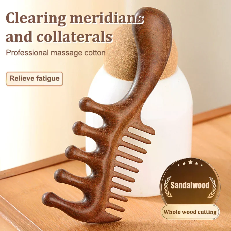 /ACR/Golden Silk Sandalwood Narrow Dual-purpose Comb Care Scalp Comb Gua Sha Meridian Dredging Hairdressing Tool 1Pcs