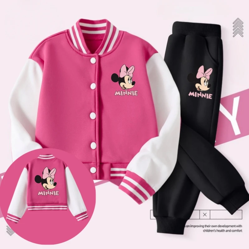 Herbst Baby Disney Gedruckt Kleidung Set Kind Mädchen Minnie Baseball Jacke Mantel Top und Hosen 2 stücke Anzug Kinder Mode trainingsanzüge