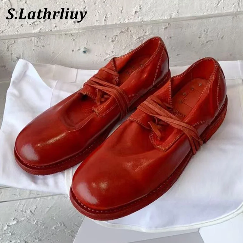 

Spring Autumn All Match Lazy Loafers Women's Genuine Leather Lace Up Flat Shoes Round Toe Single Shoes Low Heels Walking Shoes