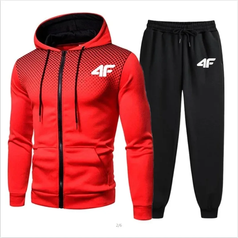 

2026 New Men's Winter Fashion Fleece Hoodie Sets Red Hoodie Black Pants Casual Jogger Tracksuit Sweatshirt Suit