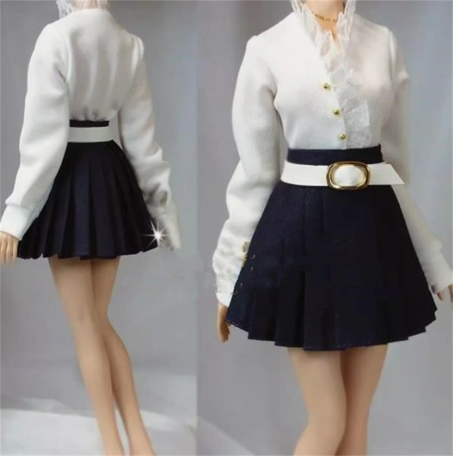 Female Soldier 1/6white Long sleeves Dress Pleated Skirt Fit 12