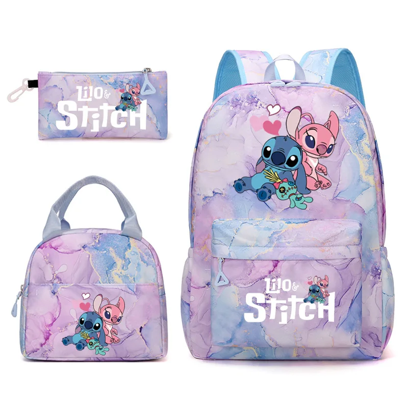 Disney Stitch Girl School Bag Set of 3pcs Lunch Box Pencil Case Primary Middle High Student Shoulder Travel Backpack Mochilas