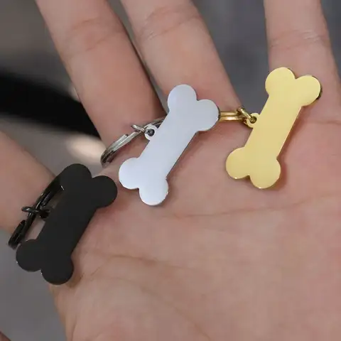 10PCS Stainless Steel Blank Dog Bone Tag Keychain Bone Charm Pendants For Women Man Jewelry