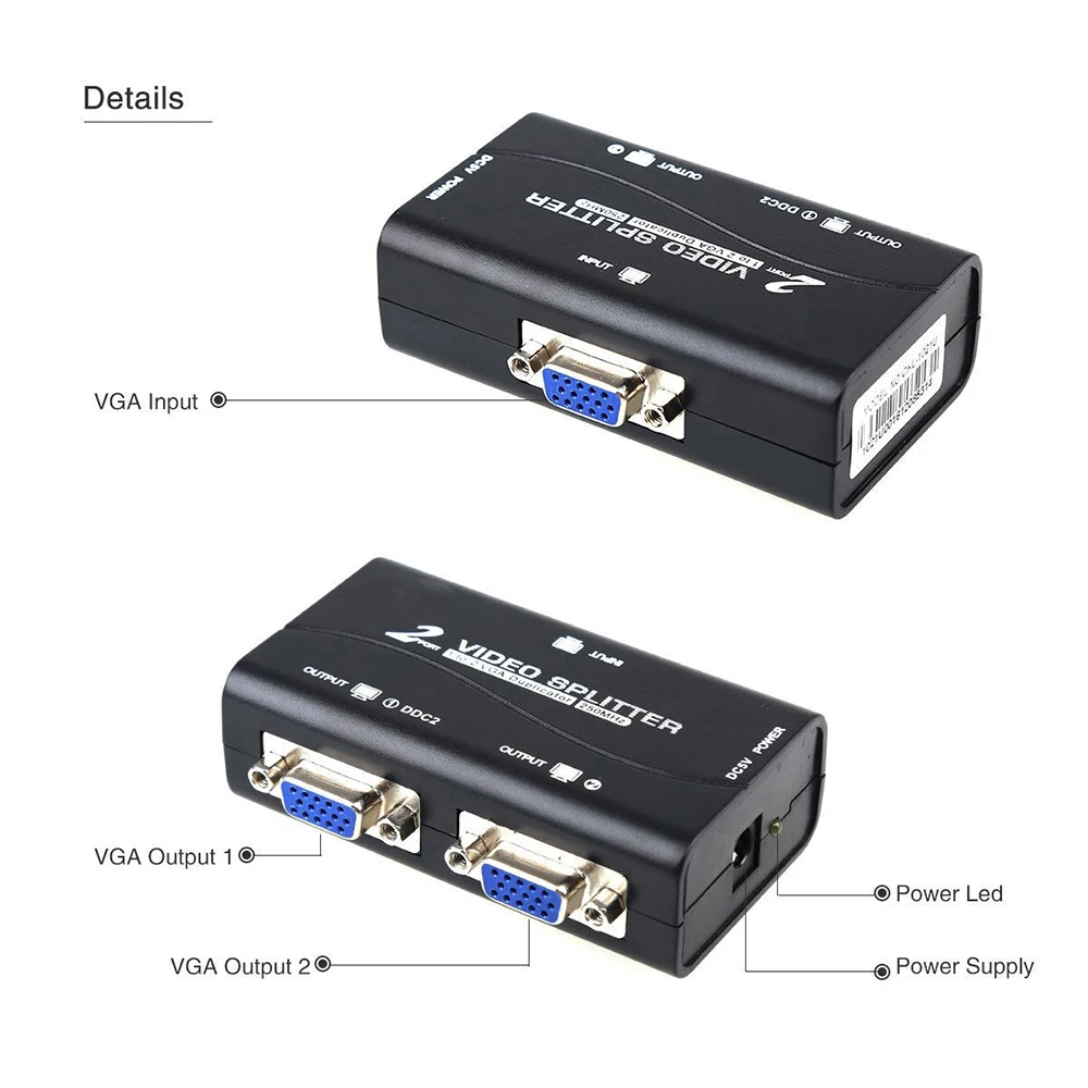 1pc to 2 Monitor 1 to 2 Split Screen VGA Splitter Video Splitter Duplicator Adapter with USB cable
