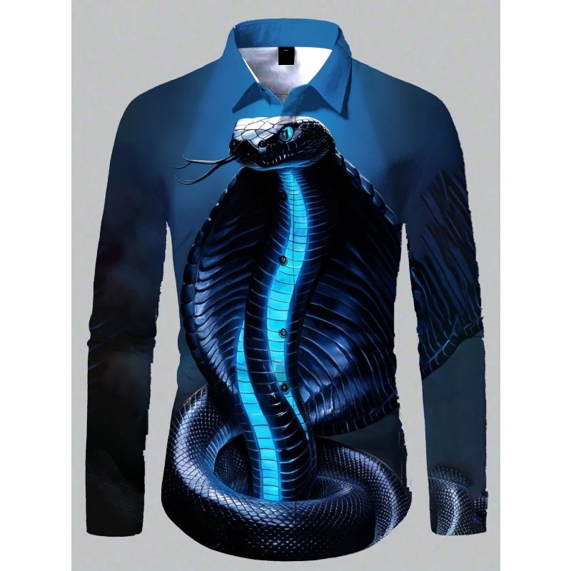 

Colorful Flower Snake Pattern Hawaiian Shirts For Men Cool Animal 3D Printed Aloha Shirts Casual Loose Long Sleeve Tops Blouses