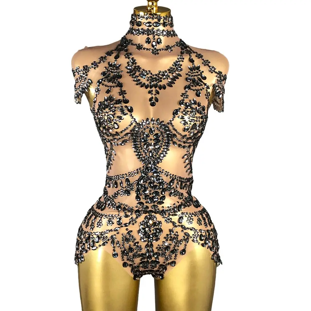 

Блестящий боди с стразами для женщин, сексуальный прозрачный сетчатый костюм-леотард для выступлений, танцев, сценический наряд для певиц и танцовщиц