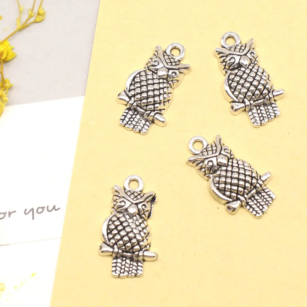 Owl Connector Jewelry Making Pendant Component Jewelri 11x21mm 10pcs Antique Silver Color