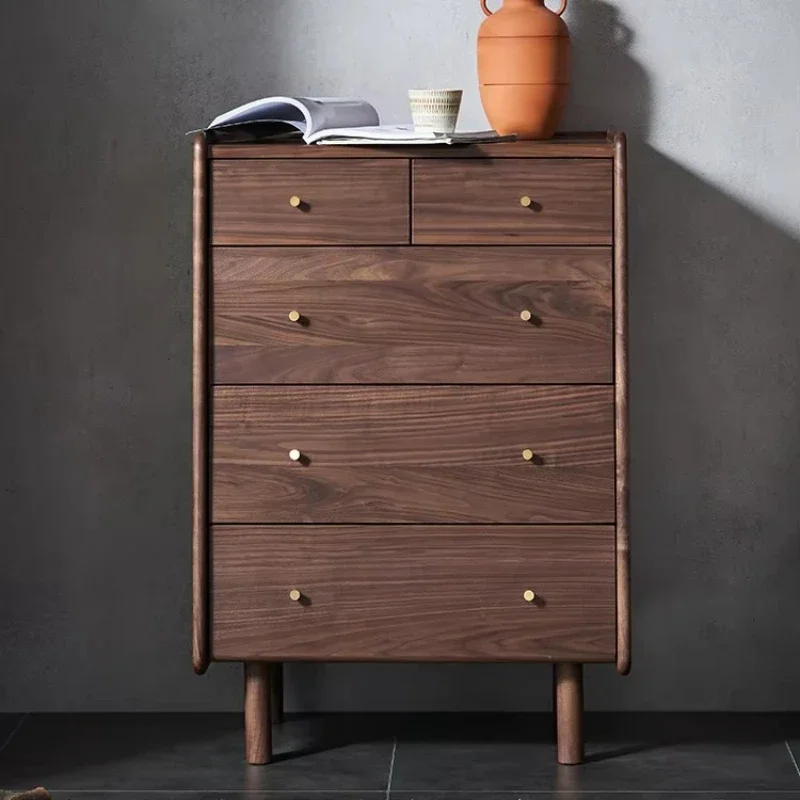 

Black walnut bedroom furniture wooden chest of drawers storage cabinet