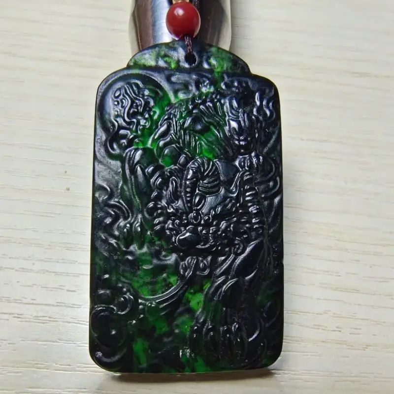 

Natural Medicine King Shi Pixiu Pendant Dark Green Jade Necklace Men's and Women's Brands