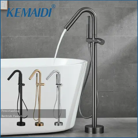 KEMAIDI 플로어 마운트 욕조 필러 수도꼭지, 독립형 욕조 수도꼭지, 욕조 스탠드, 욕조 샤워 수도꼭지, 핸드헬드 스프레이 포함
