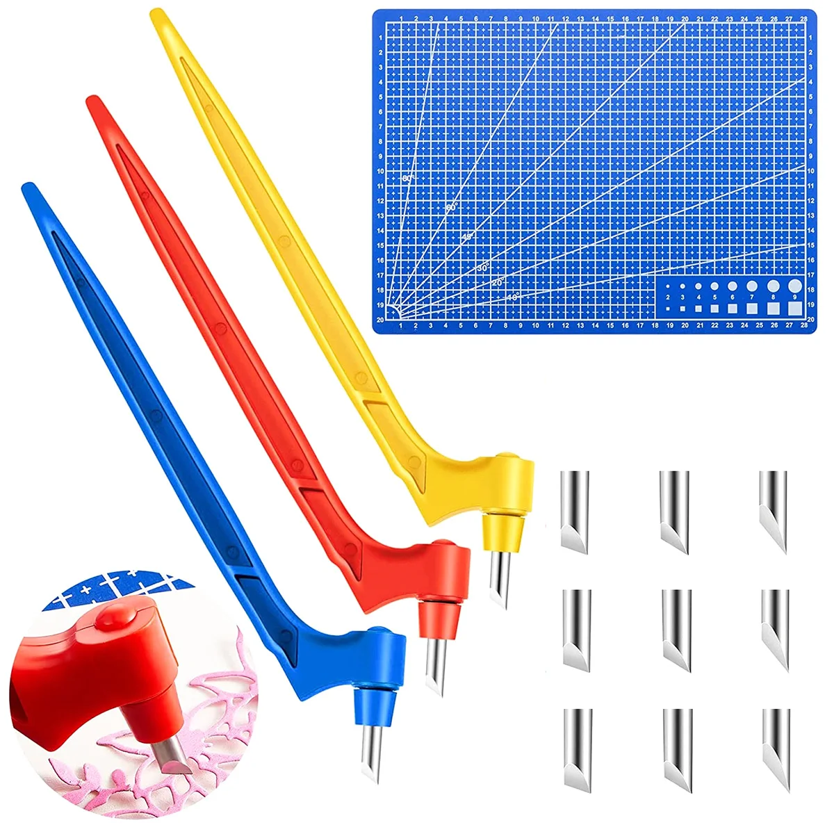 

1/5/10/20 sets DIY Art Craft Cutting Tools 360-Degree Rotating Carbon Steel Blade Paper Cutter 3 Replacement Blade Cutting Mat