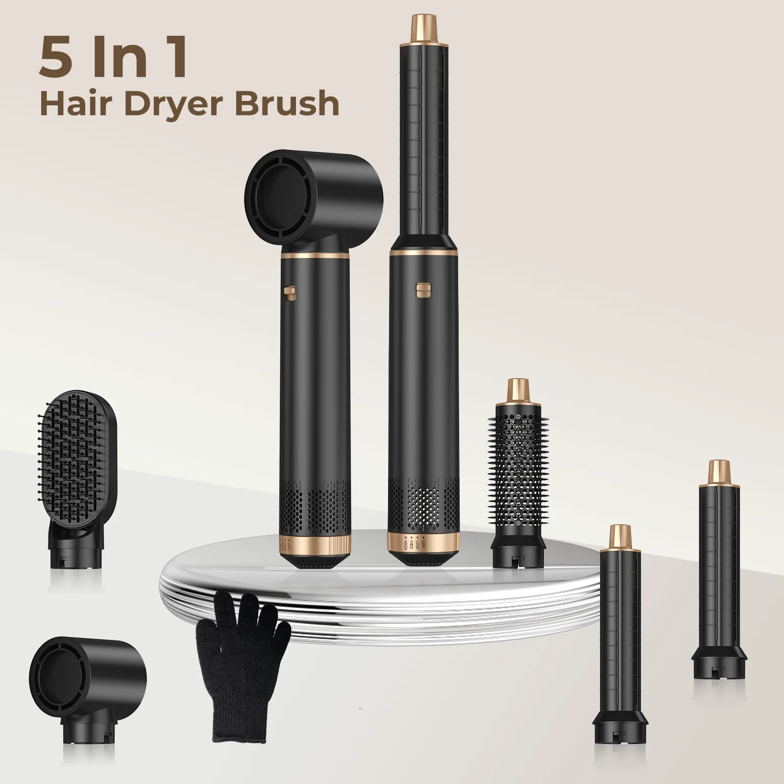 

5 in 1 Hair Dryer Brush High Speed Brushless Blow Dryer Hot Air Styling Comb Auto Hair Curler Negative Ionic Hair Heating Brush