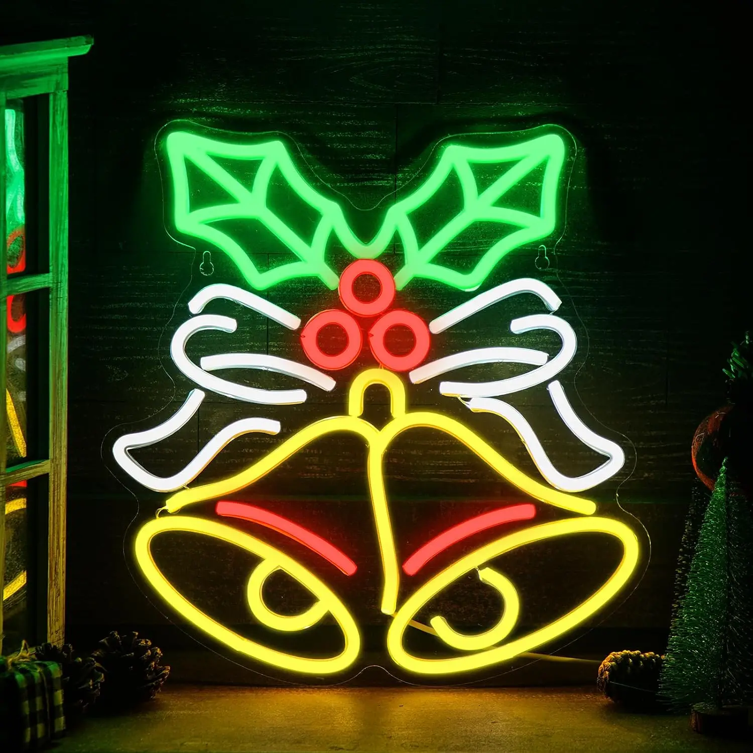 Christmas Bells LED Neon Sign USB Wall Light Xmas Winter Decor for Bar Cafe Shop Window Home Party Festive Atmosphere Lamp Gift