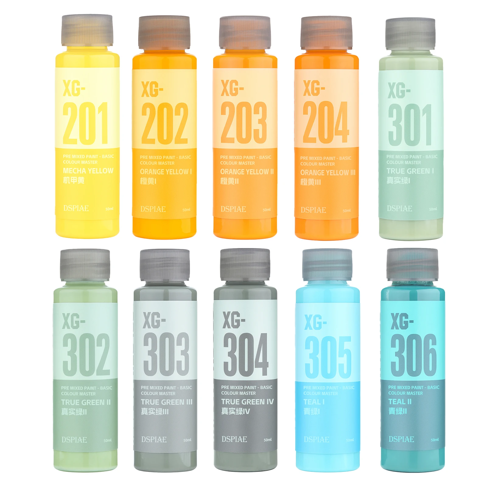 DSPIAE XG Series 50ML Water-based Pre-mixed Basic Color Paint No Need Dilution for Gundam Military Model Assembly Painting