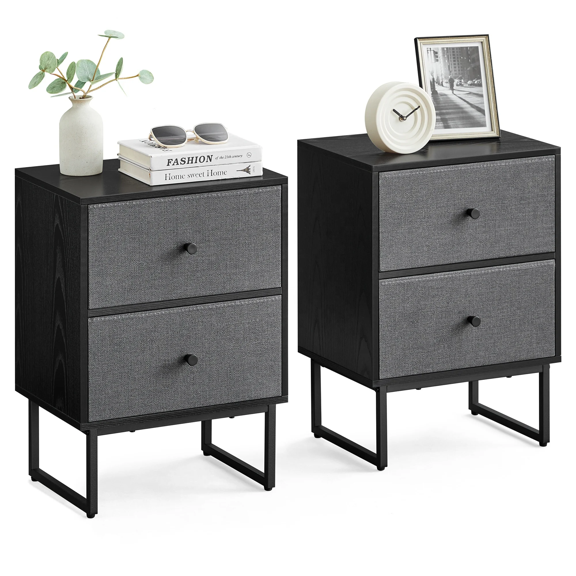 Small Dresser with Removable Fabric Drawers Nightstands Set of 2 Bedroom Furniture Bedside Table