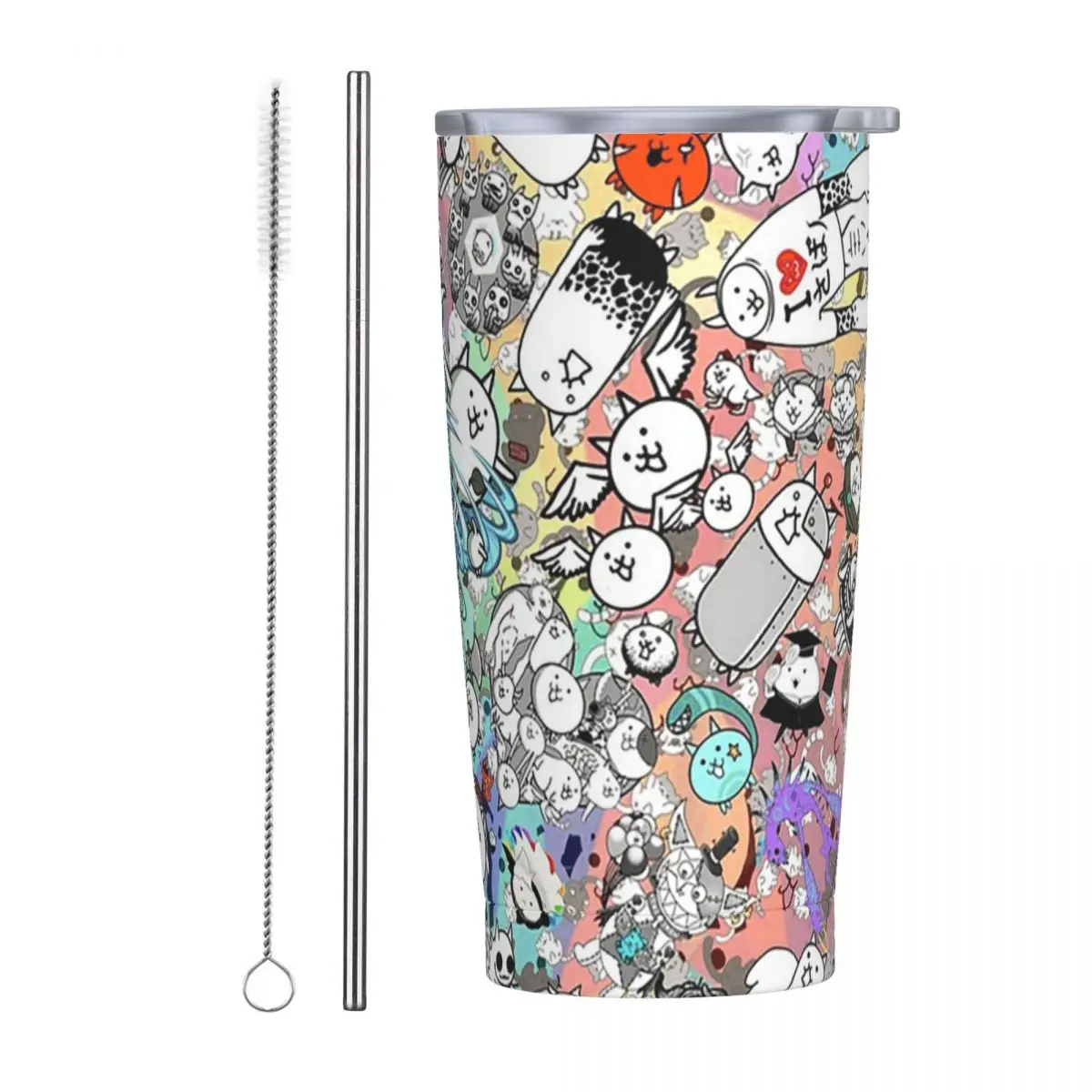 Battle Cats Stainless Steel Tumbler Vacuum Insulated Mug Thermal Cold Cups Straws With Lid 20oz