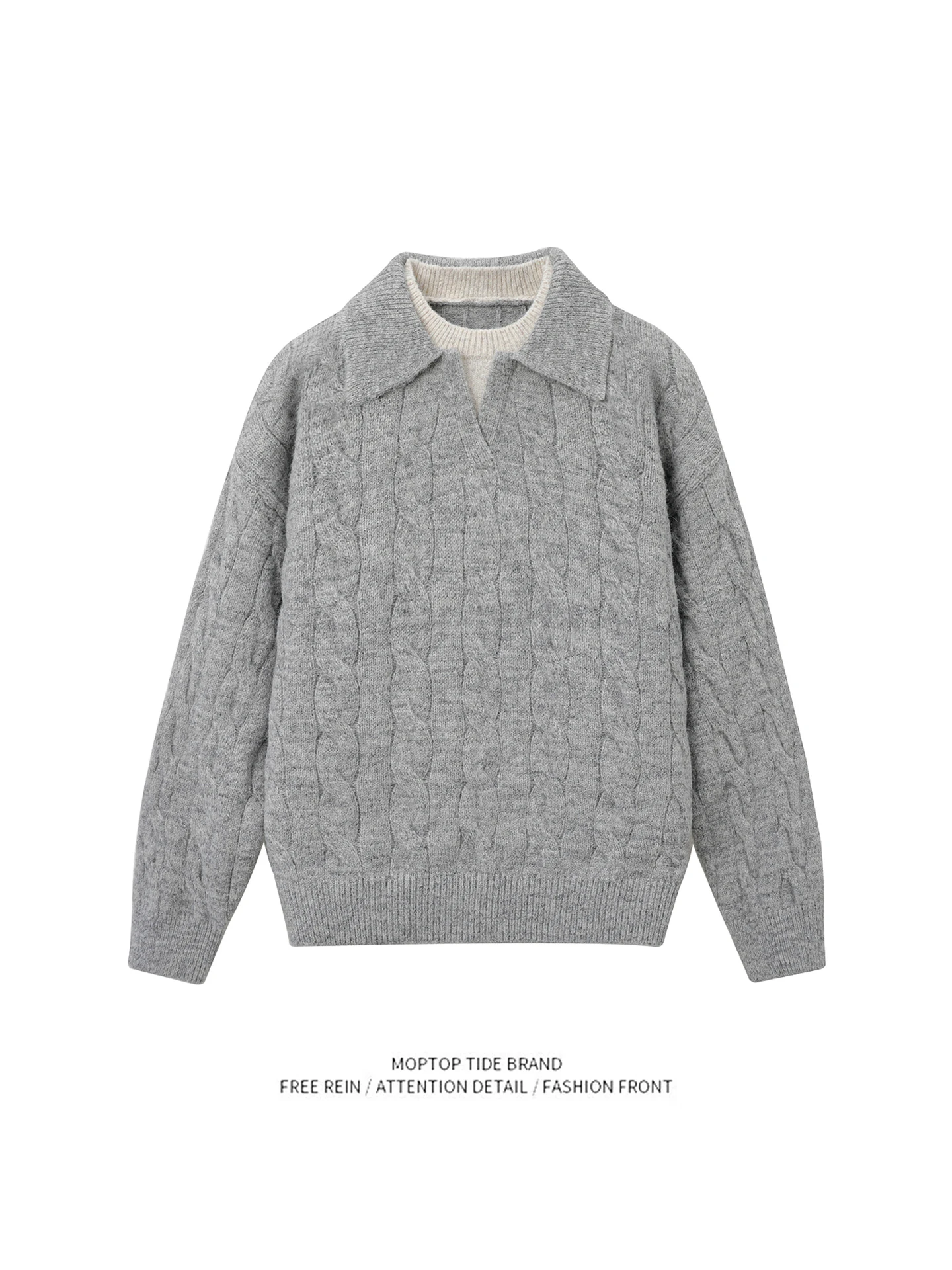 

Retro Twisted Knit Collar Sweater Men's Casual Loose Fit Autumn Winter Trendy Brand Couple's Knitted irt